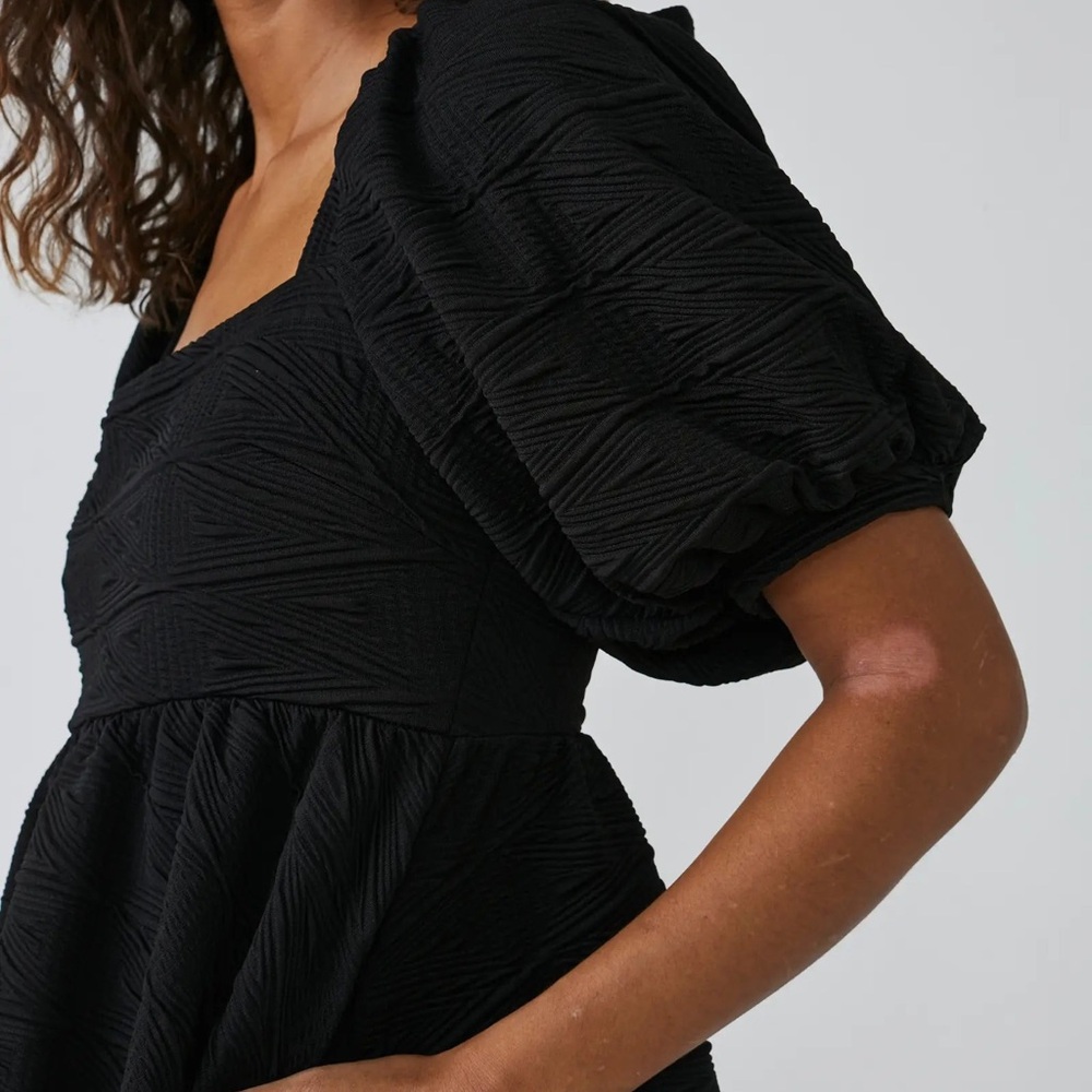 Free People Violet Mini Dress Black Puff Sleeve Tie Bow Size Small - Picture 3 of 6